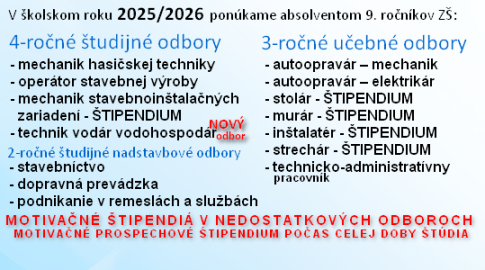 Ponuka odborov pre školský rok 2025/2026