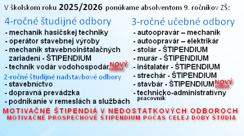 Ponuka odborov pre školský rok 2025/2026